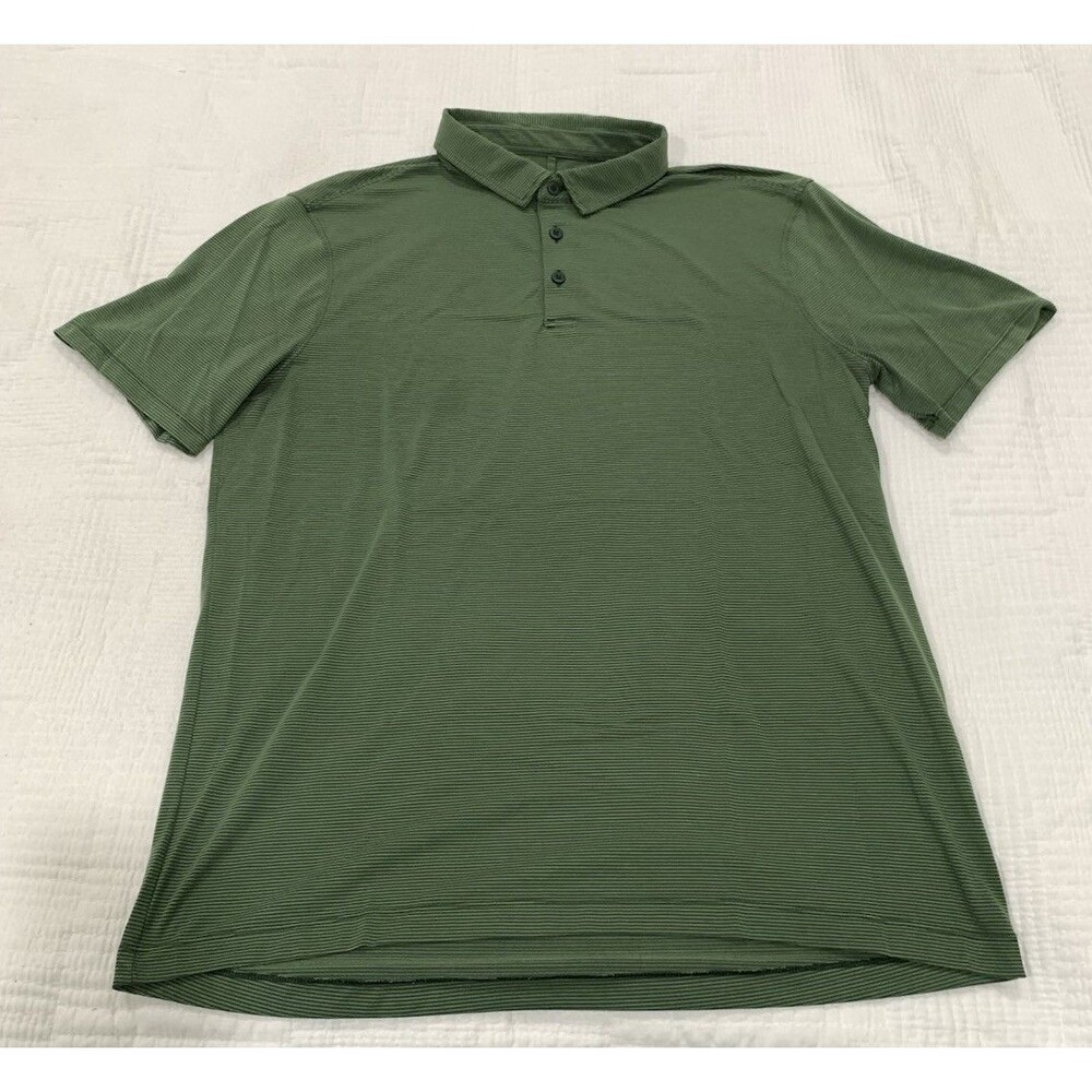 Lululemon Polo Shirt Mens Large Green Stripes Performance Casual Golf Stretch